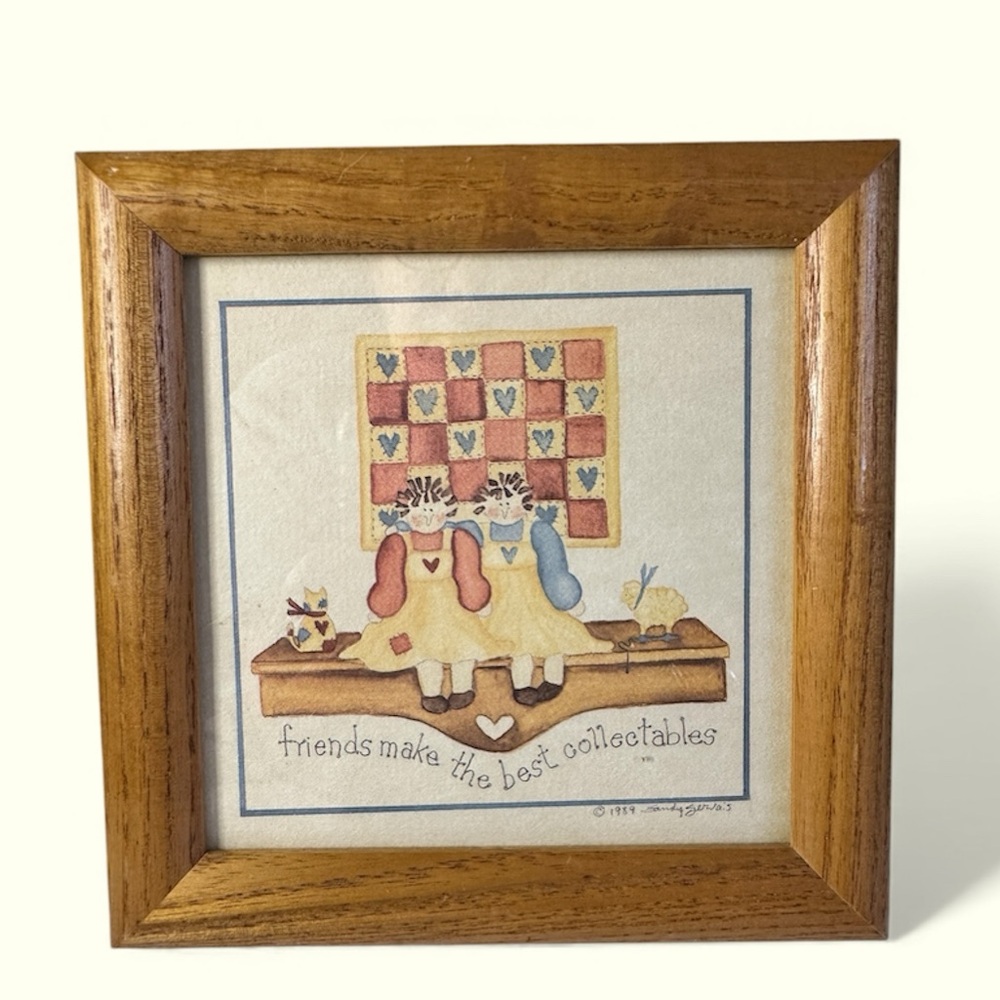 Signed Folk Art Print “Friends Make the Best Collectables” Cottage Décor